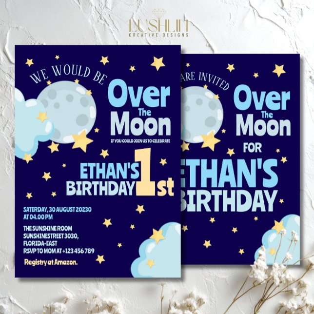 Over the Moon Birthday Whimsical Celestial Party Invitation (Creator Uploaded)
