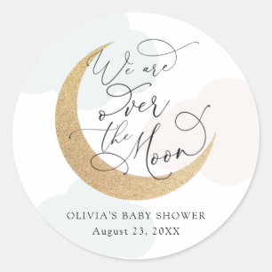 Over the Moon Blue and Pink Baby Shower Classic Round Sticker