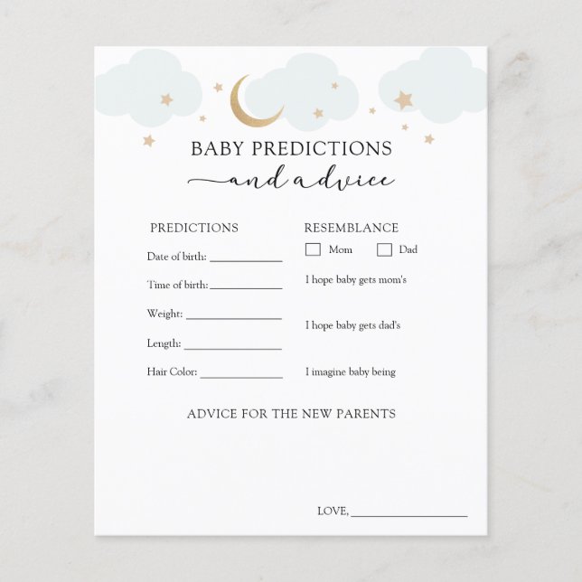 Over the Moon Blue Baby Advice Predictions Card (Front)
