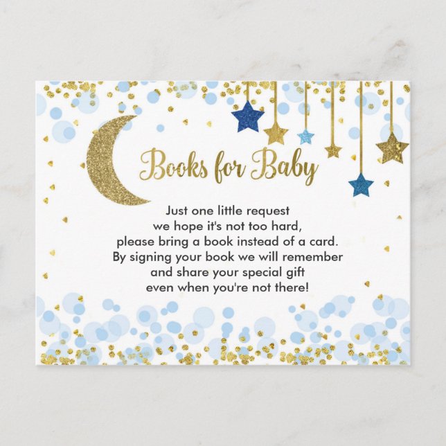 Over the Moon Blue Baby Shower Books for Baby Postcard (Front)