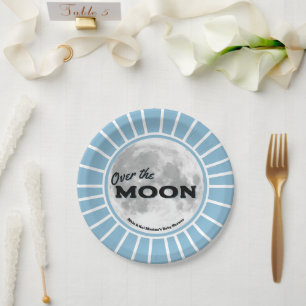 Over. the Moon Blue Baby Shower Custom  Paper Plate