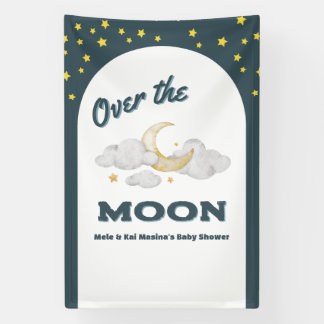 Over. the Moon Blue Baby Shower Custom Photo Wall Banner