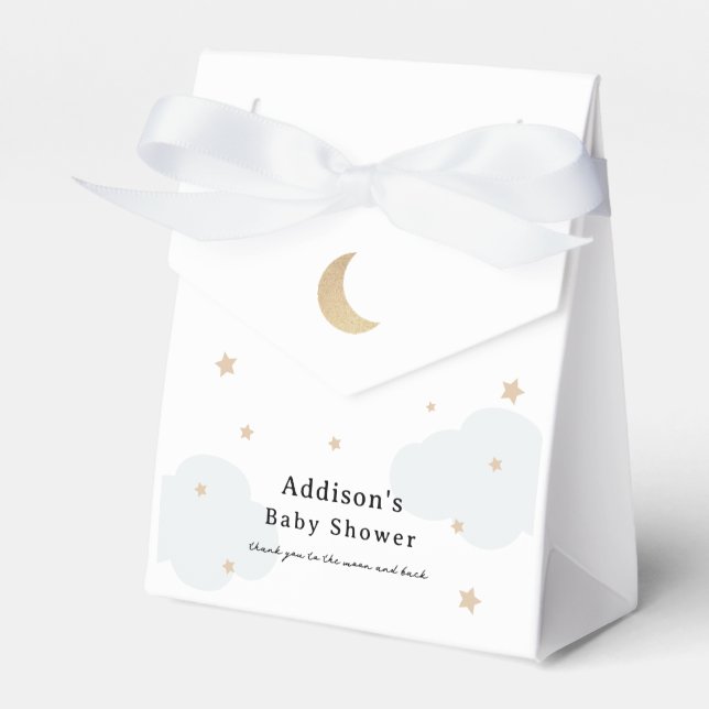 Over the Moon Blue Baby Shower Favour Box (Front Side)