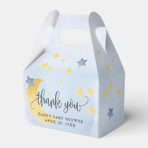 Over the Moon, Blue Baby Shower Moon Stars Favour Box