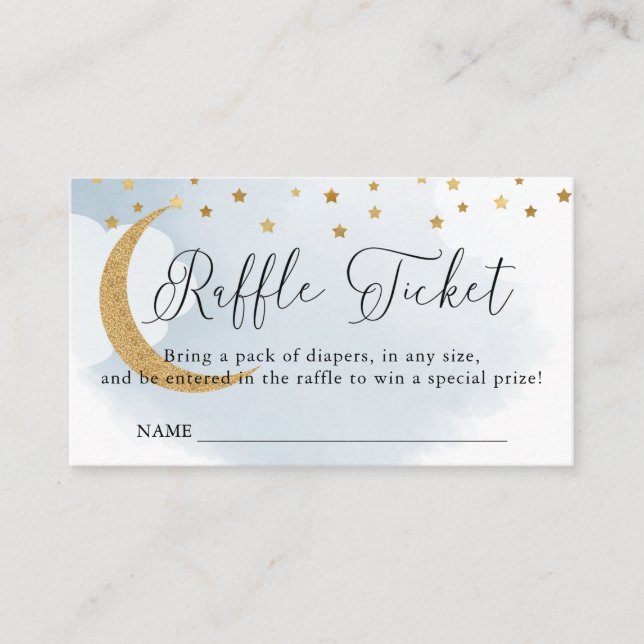 Over the Moon Blue, Baby Shower Raffle Ticket Enclosure Card (Front)