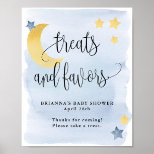 Over the Moon, Blue Baby Shower Treats and Favour Poster
