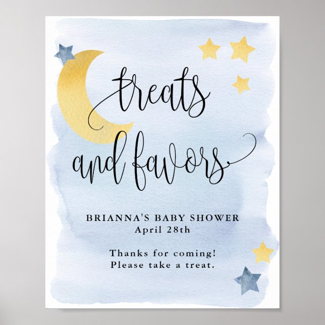 Over the Moon, Blue Baby Shower Treats and Favour Poster (Front)