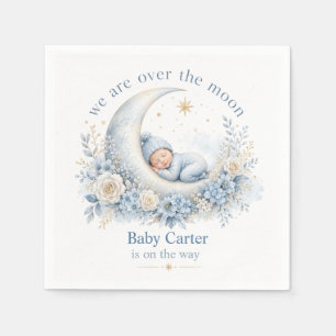 Over the Moon Blue Baby Shower with Custom Name Napkin