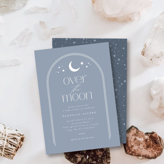 Over the Moon Blue Boho Baby Shower Invitation (Creator Uploaded)