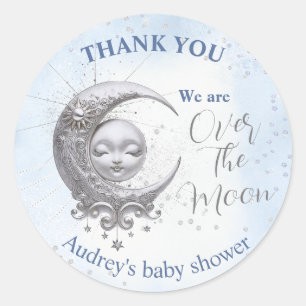 Over The Moon Blue Boy Baby Shower Classic Round Sticker