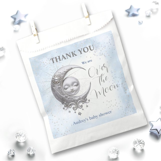 Over The Moon Blue Boy Baby Shower Favour Bag (Over The Moon Blue Boy Baby Shower Favor Bag)