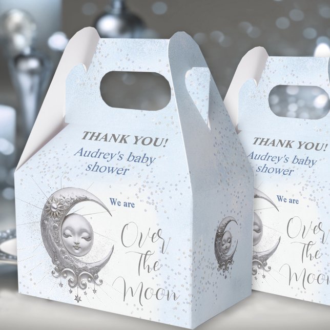 Over The Moon Blue Boy Baby Shower Favour Box (Over The Moon Blue Boy Baby Shower Favor Box)