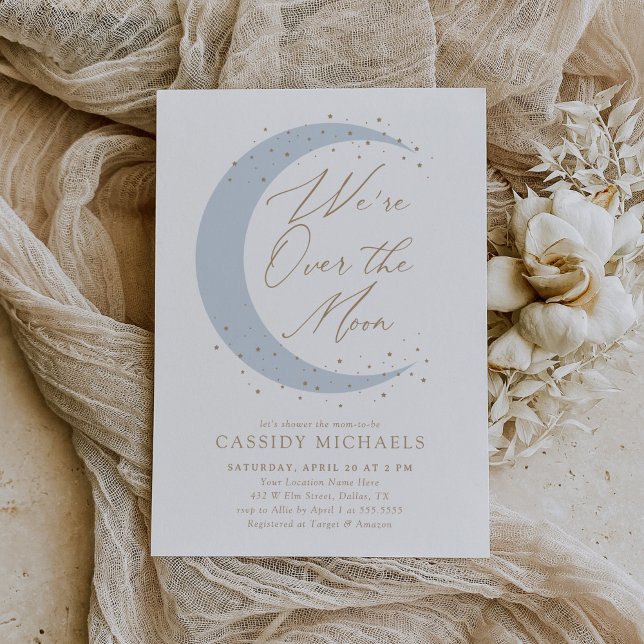 Over the Moon Blue Boy Baby Shower Invitation (Creator Uploaded)