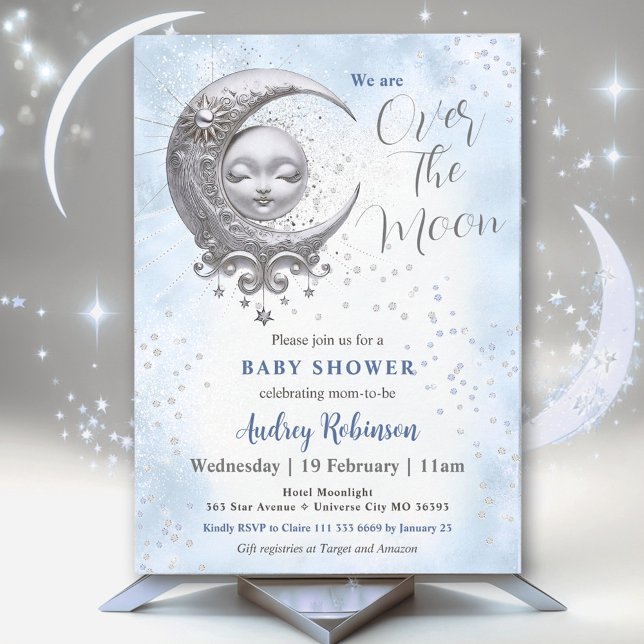 Over The Moon Blue Boy Baby Shower  Invitation (Over The Moon Blue Boy Baby Shower Invitation)