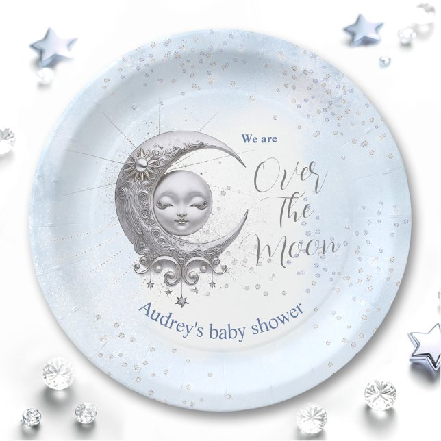Over The Moon Blue Boy Baby Shower Paper Plates (Over The Moon Blue Boy Baby Shower Paper Plates)