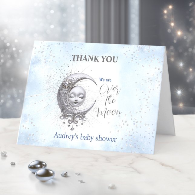 Over The Moon Blue Boy Baby Shower Thank You Card (Over The Moon Blue Boy Baby Shower Thank You Card)
