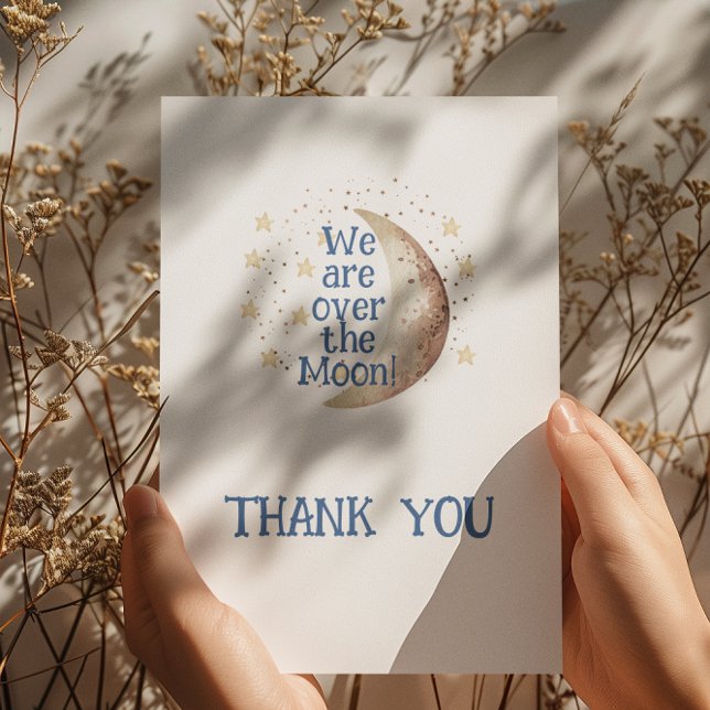 Over the Moon Blue Boy Baby Shower Thank You Card (Creator Uploaded)