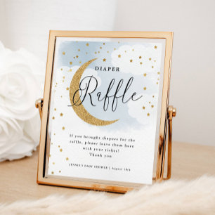Over the Moon Blue Diaper Raffle Display Shower Poster