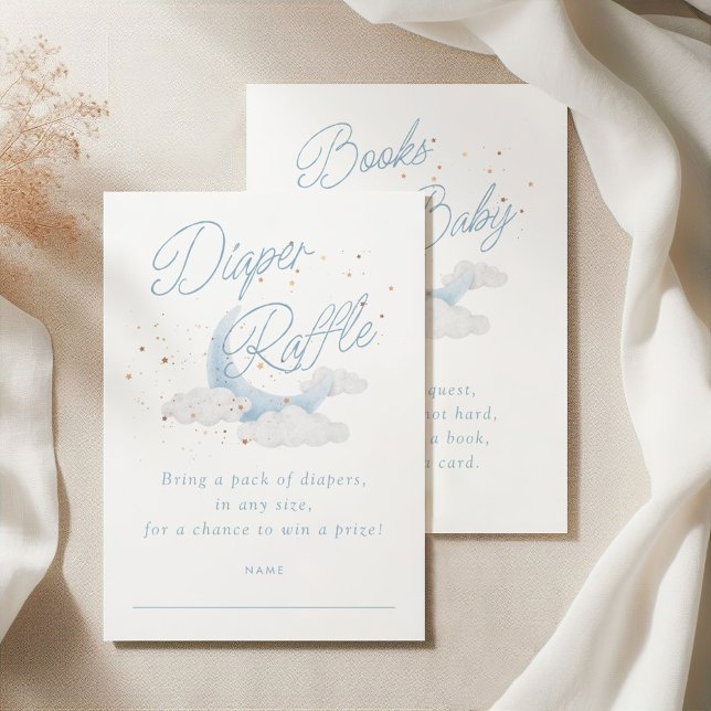 Over The Moon Blue Gold Stars Baby Diaper Raffle Enclosure Card (Creator Uploaded)
