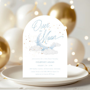 Over The Moon Blue Gold Stars Baby Shower Invitation