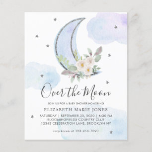 Over the Moon Blue Silver Floral Boy Baby Shower