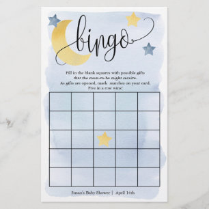 Over The Moon, Blue Stars Bingo Paper Game Card