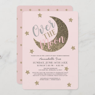 Over the Moon Blush Pink drive-by Baby Shower Invitation