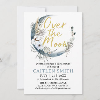 Over the Moon Boho Baby Shower Boy Invitation