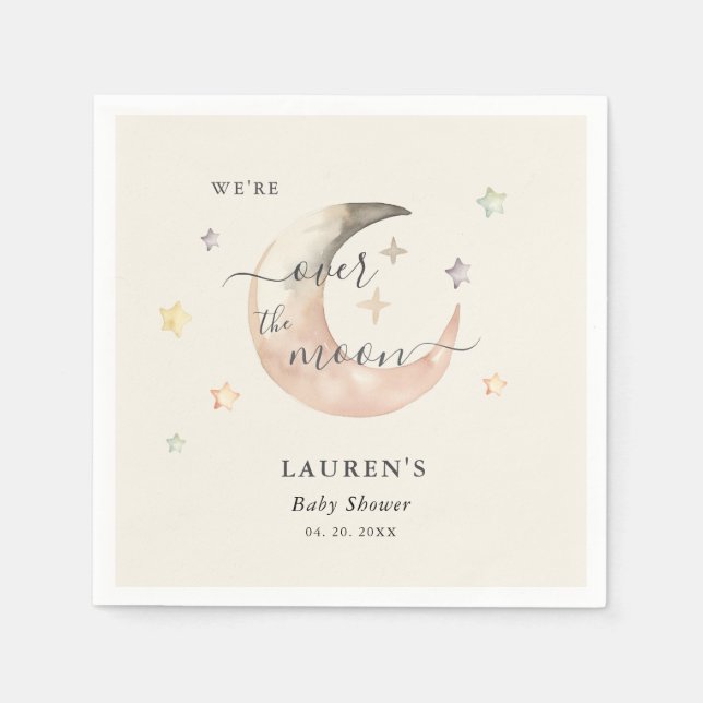 Over The Moon Boho Celestial Baby shower Napkin (Front)