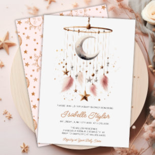 Over the Moon Boho Celestial Girl Baby Shower Invitation