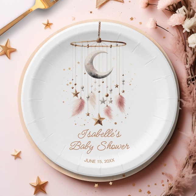 Over the Moon Boho Celestial Girl Baby Shower  Paper Plate (Over the Moon Boho Celestial Girl Baby Shower Paper Plates)