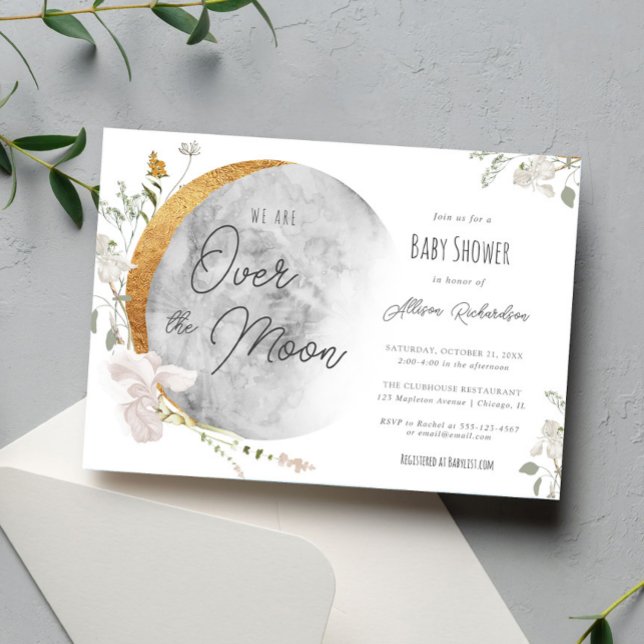 Over the Moon boho gender neutral baby shower Invitation (Creator Uploaded)