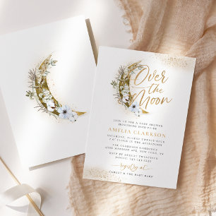 Over the Moon Boho Gold Dust & Clouds Baby Shower Invitation