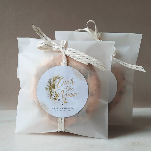Over the Moon Boho Gold Dust & Clouds Classic Roun Round Sticker (Creator Uploaded)