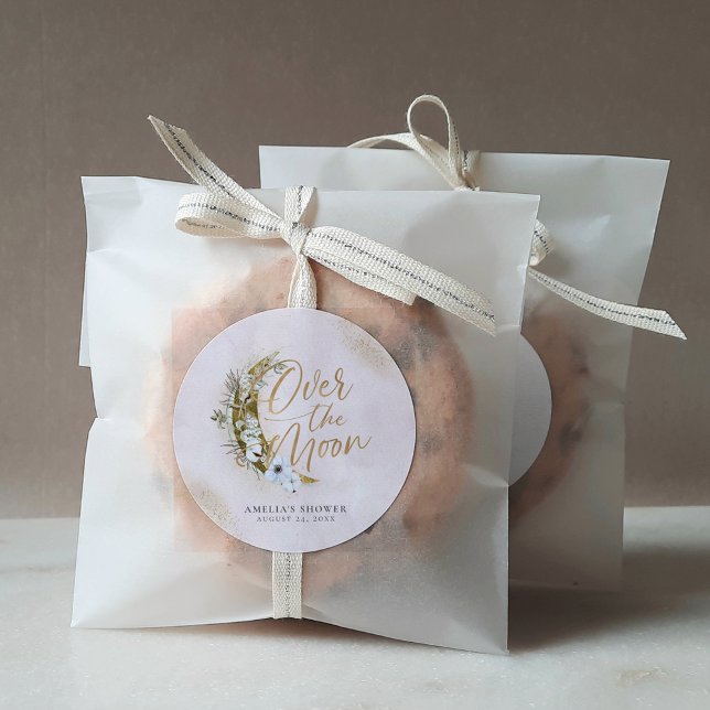 Over the Moon Boho Gold Dust & Clouds Classic Round Sticker (Creator Uploaded)