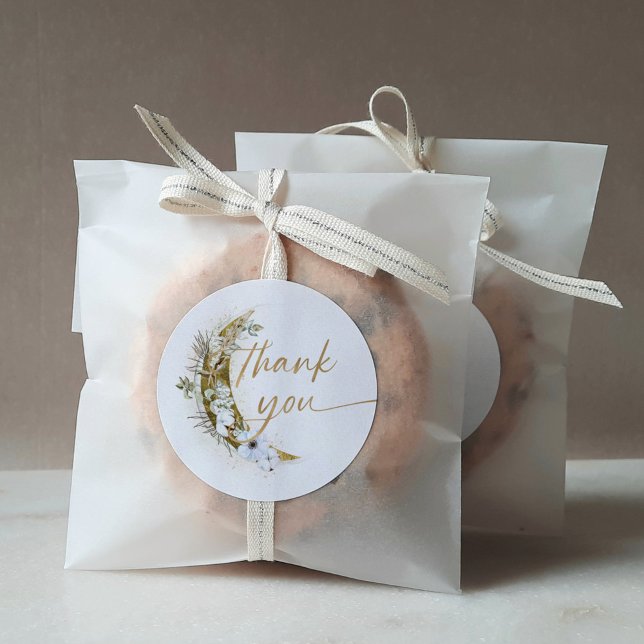 Over the Moon Boho Gold Dust & Clouds Classic Round Sticker (Creator Uploaded)