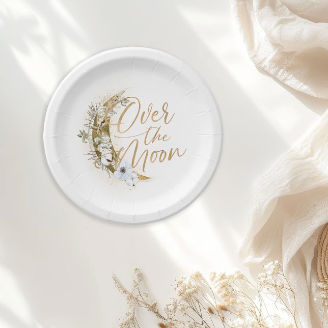 Over the Moon Boho Gold Dust & Clouds Paper Plate (Creator Uploaded)