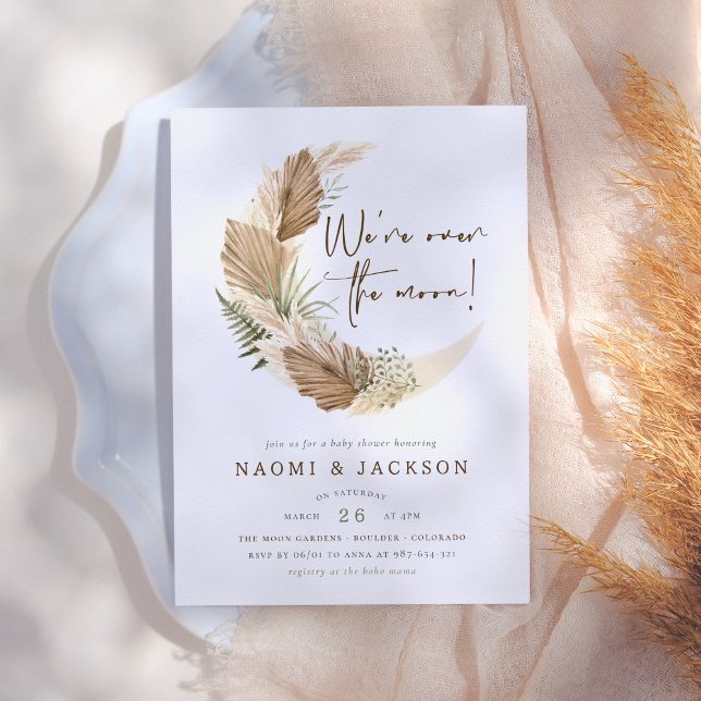 Over The Moon Boho Pampas Couples Baby Shower Invitation (Creator Uploaded)