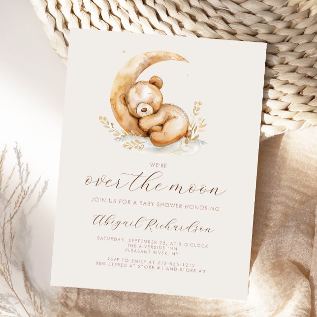 Over the Moon Boho Teddy Bear Neutral Baby Shower Postcard (Creator Uploaded)