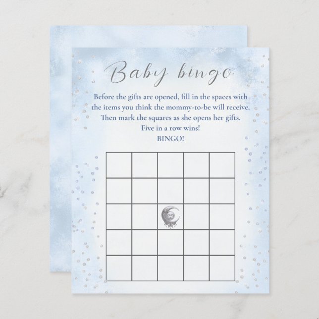 Over The Moon Boy Baby Shower Game Baby Bingo (Front/Back)