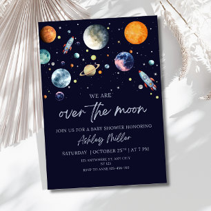 Over The Moon Boy Baby Shower Invite, Celestial Invitation