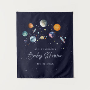 Over The Moon Boy Baby Shower Invite, Space Galaxy Tapestry