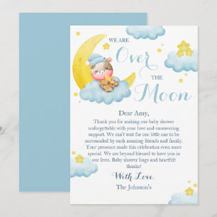Over The Moon Boy Cow Baby Shower Thank You Card