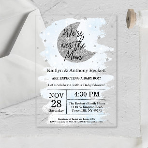 Over The Moon   Boys Baby Shower Acrylic Invitations