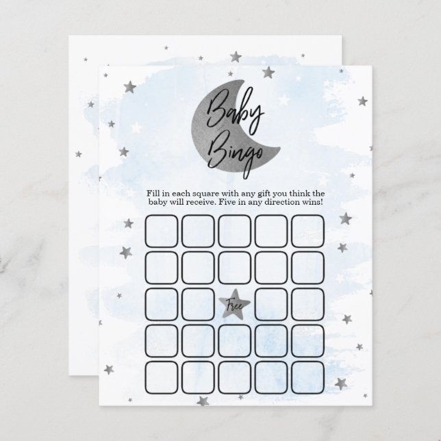 Over The Moon | Boys Baby Shower Bingo (Front/Back)