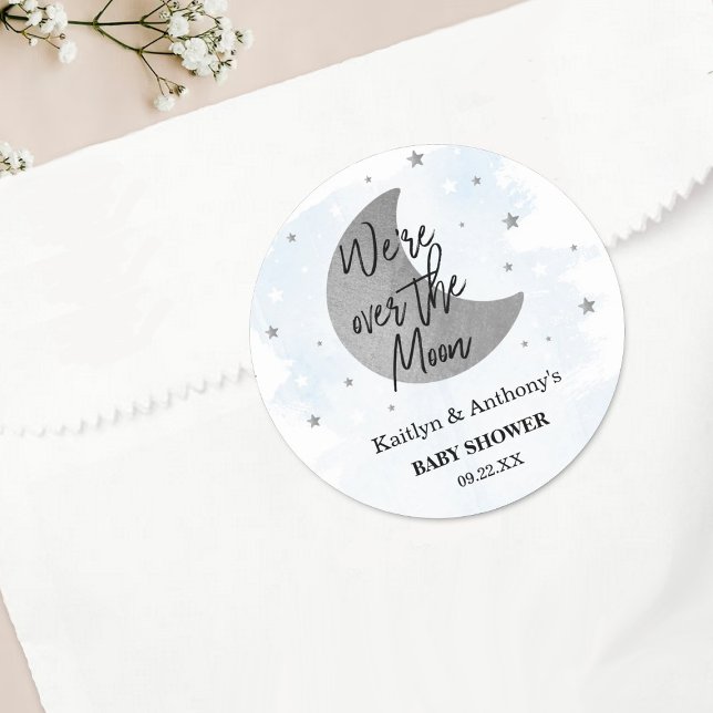 Over The Moon | Boys Baby Shower Classic Round Sti Classic Round Sticker (Creator Uploaded)