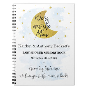 Over The Moon   Boys Baby Shower Memory Book