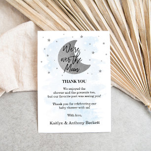 Over The Moon   Boys Baby Shower Thank You Card