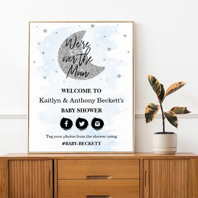 Over The Moon | Boys Baby Shower Welcome Sign (Creator Uploaded)