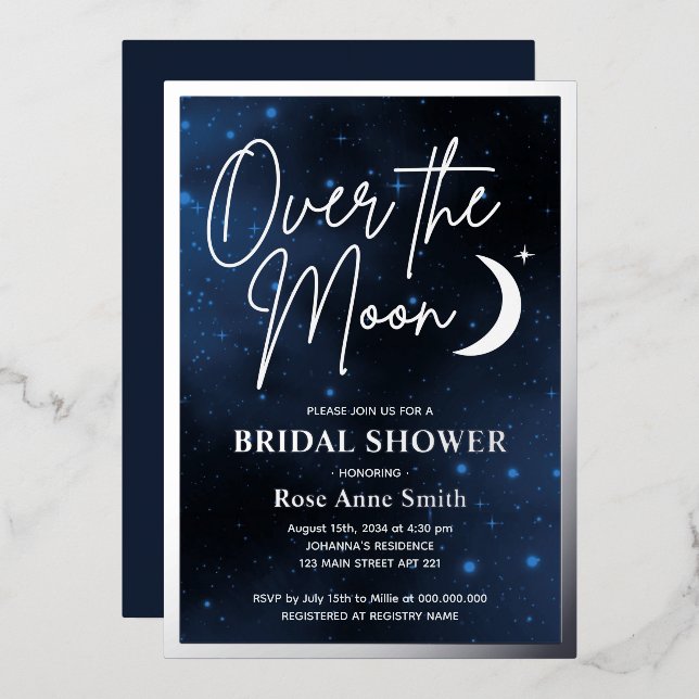 Over The Moon Bridal Shower Real Silver (Front/Back)